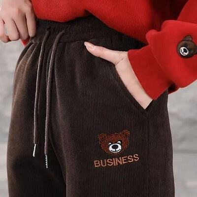 加绒灯芯绒束脚裤小个子2025秋冬新款高腰宽松运动裤显瘦休闲裤子