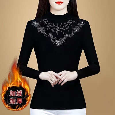 加厚德绒打底衫女秋冬新款气质妈妈半高领大码显瘦长袖保暖上衣女