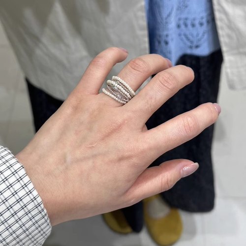 法式夸张多层珍珠串珠叠戴戒指女小众高级感个性百搭时尚指环戒子