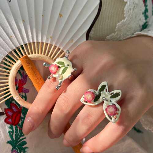 女士干花新中式滴油指环戒指