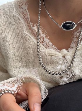 黄铜梯形圆珠ins设计感小众韩版网红同款时尚百搭长款项链