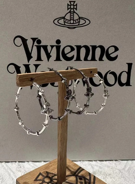 西太后FELICIA土星竹节镶钻耳圈耳环酷夸张欧美小众2023春夏新款