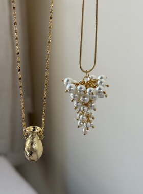 博主同款生命之水小酒神项链小众金色珍珠葡萄串抽拉长款毛衣链女