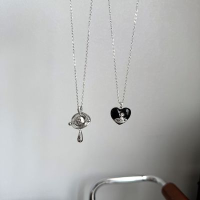 钛钢黑色爱心土星项链气质高级感新款锁骨链编织颈链甜酷辣妹颈链