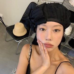韩国25春夏蕾丝蝴蝶结贝雷帽女士ins复古薄款透气气质画家帽子潮