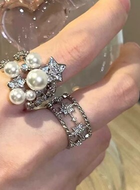 满天星锆石开口戒指女款小众设计高级感食指戒粗胖手夸张叠戴指环