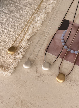 韩国博主同款椭圆金银豆拉丝毛衣链简约轻奢小众长款项链