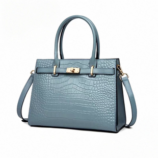 ZD真皮高档女包包2025新款 高级感铂金包大容量手提包鳄鱼纹斜挎包