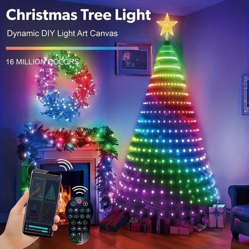 RGB幻彩皮线灯串圣诞树装饰灯户外防水APP蓝牙遥控变色圣诞树装饰