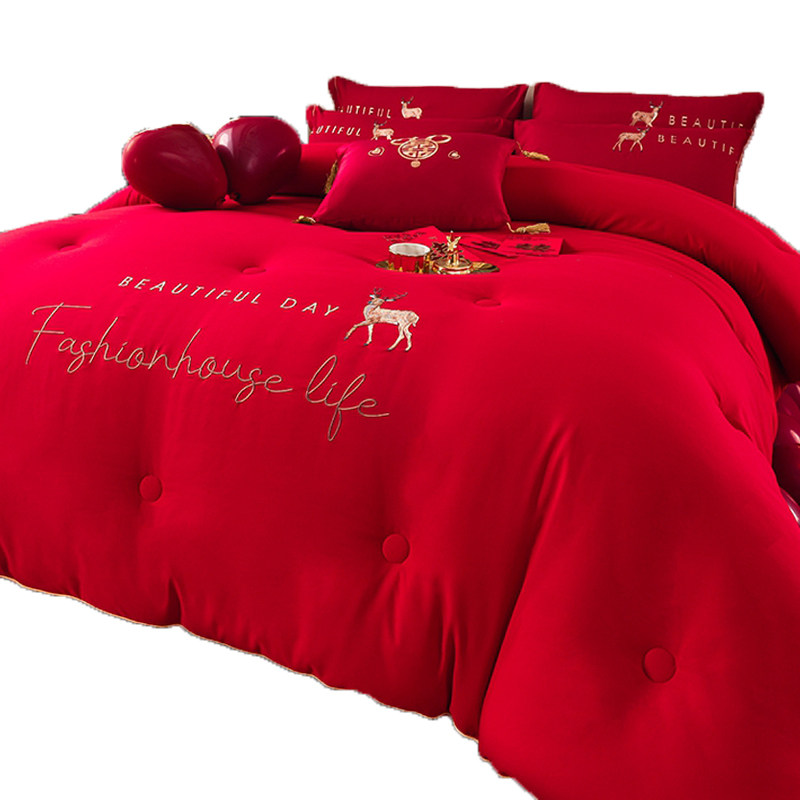 大红色结婚陪嫁夏凉被婚庆喜被双人被子四季通用被芯冬被单人加厚
