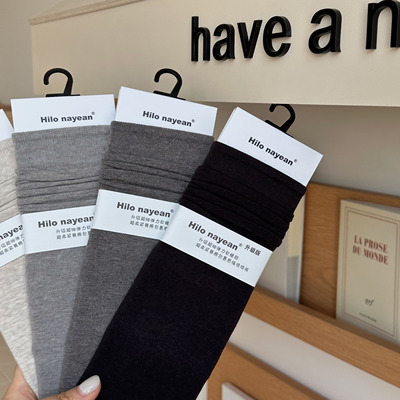Hilo nayean秋冬纯色无骨中筒袜女弹力堆堆袜日系