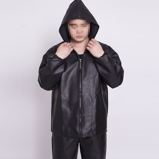 春夏防油防水耐磨耐脏工作服机车防风汽修屠宰保洁罩衣单款皮衣男