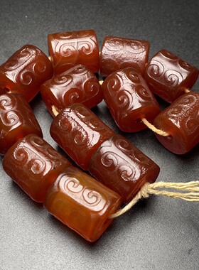 天然柿子红玛瑙回纹桶珠祥云珠手串链男女民族风手饰持隔17*15mm