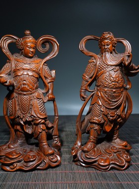 实木天然黄杨木雕件关公韦陀菩萨站像堂用品摆件居家饰品15cm