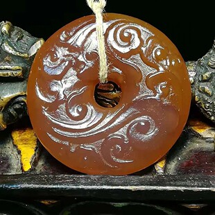 天然老玛瑙风化如意平安扣环项链吊坠挂件手把件饰品车挂佛珠配饰