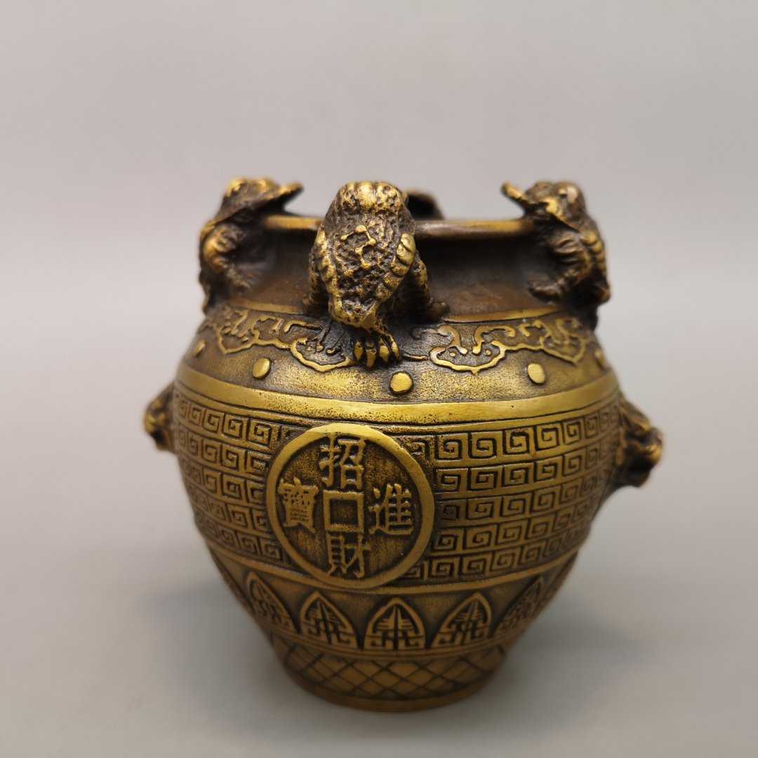 进宝老黄铜金蟾咬钱罐子香炉聚宝盆摆件居家用品盘香线香炉