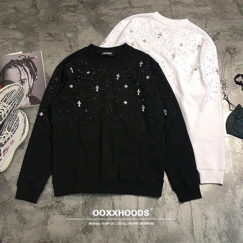 闪亮社会我大哥金属钉十字架轻奢华潮牌十字架打底情侣装长袖卫衣