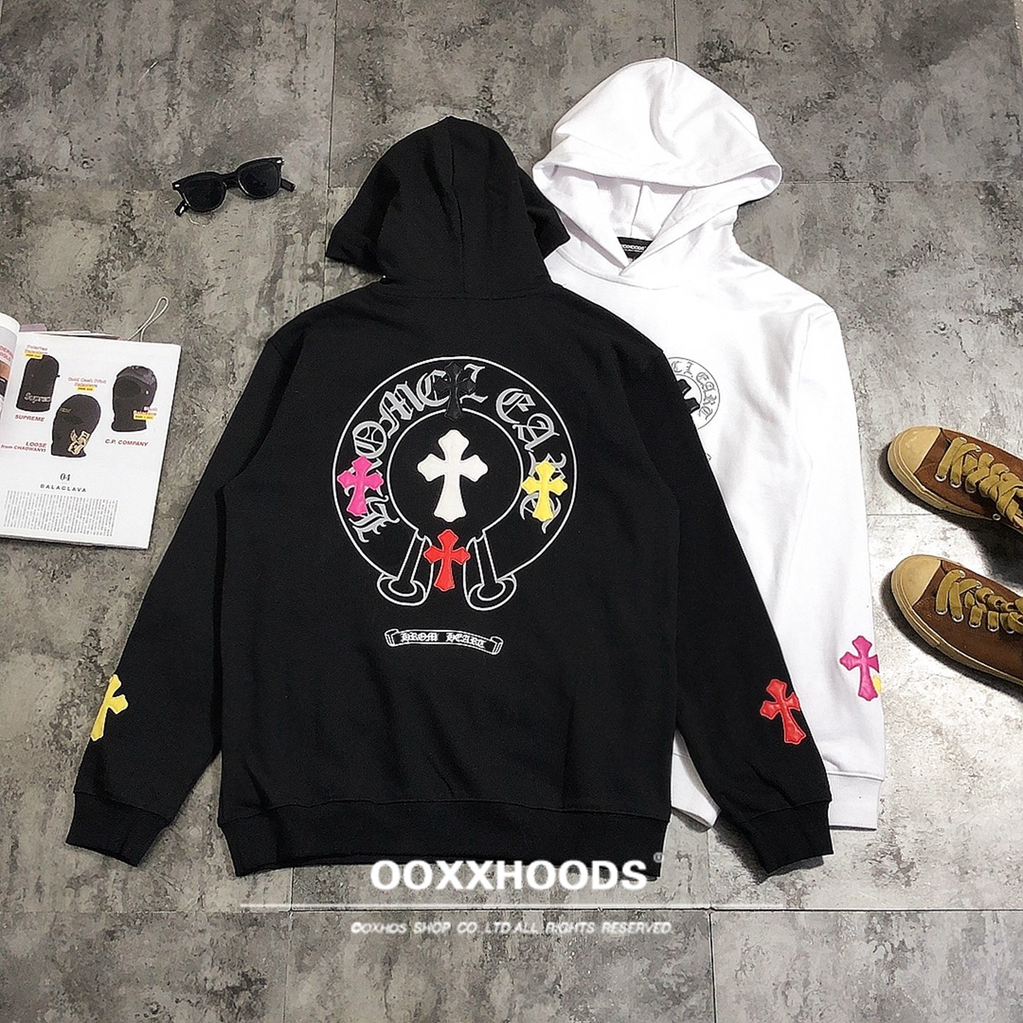 区别垃圾高品质刺绣环保印花十字架hoodie女男友bf风连帽衫潮卫衣