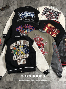 美式个性街头嘻哈hiphop说唱rap立体刺绣pu皮袖斑马线棒球服外套