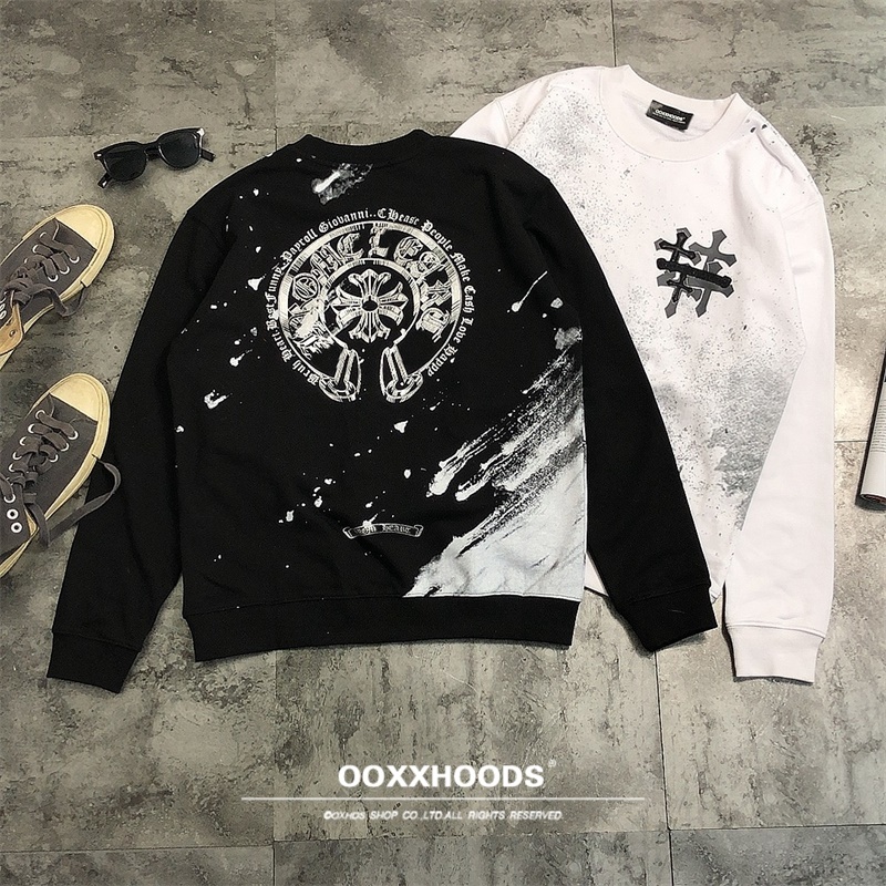 星球夜空流星锁链马蹄十字架宽松身纯棉长袖圆领个性情侣套头卫衣