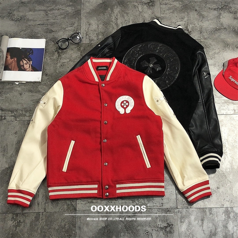 2025早春十字架马蹄贴皮毛呢子潮牌外套男女宽松棉个性棒球夹克衫