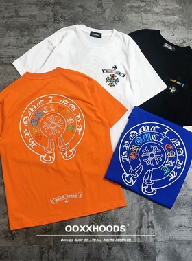 全刺绣花重叠马蹄十字架彩色符文宽松os女男友bf下身失踪短袖T恤