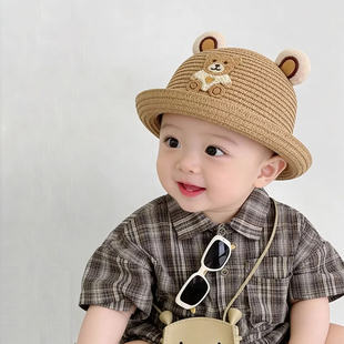 童防晒帽宝宝遮阳帽男童女童帽子凉帽沙滩太阳帽夏季渔夫帽草帽
