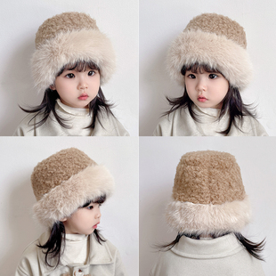 儿童帽子秋冬季渔夫帽男童女童可爱超萌宝宝盆帽加厚保暖羊羔绒帽