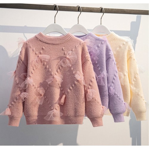 全纯棉女童加厚冬季毛衣2025秋冬洋气女孩时髦网纱拼接中大童毛线