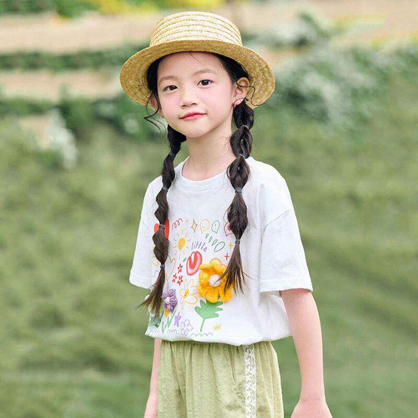 全棉女童白色短袖T恤夏季新款8儿童时髦卡通印花洋气半袖纯棉上衣