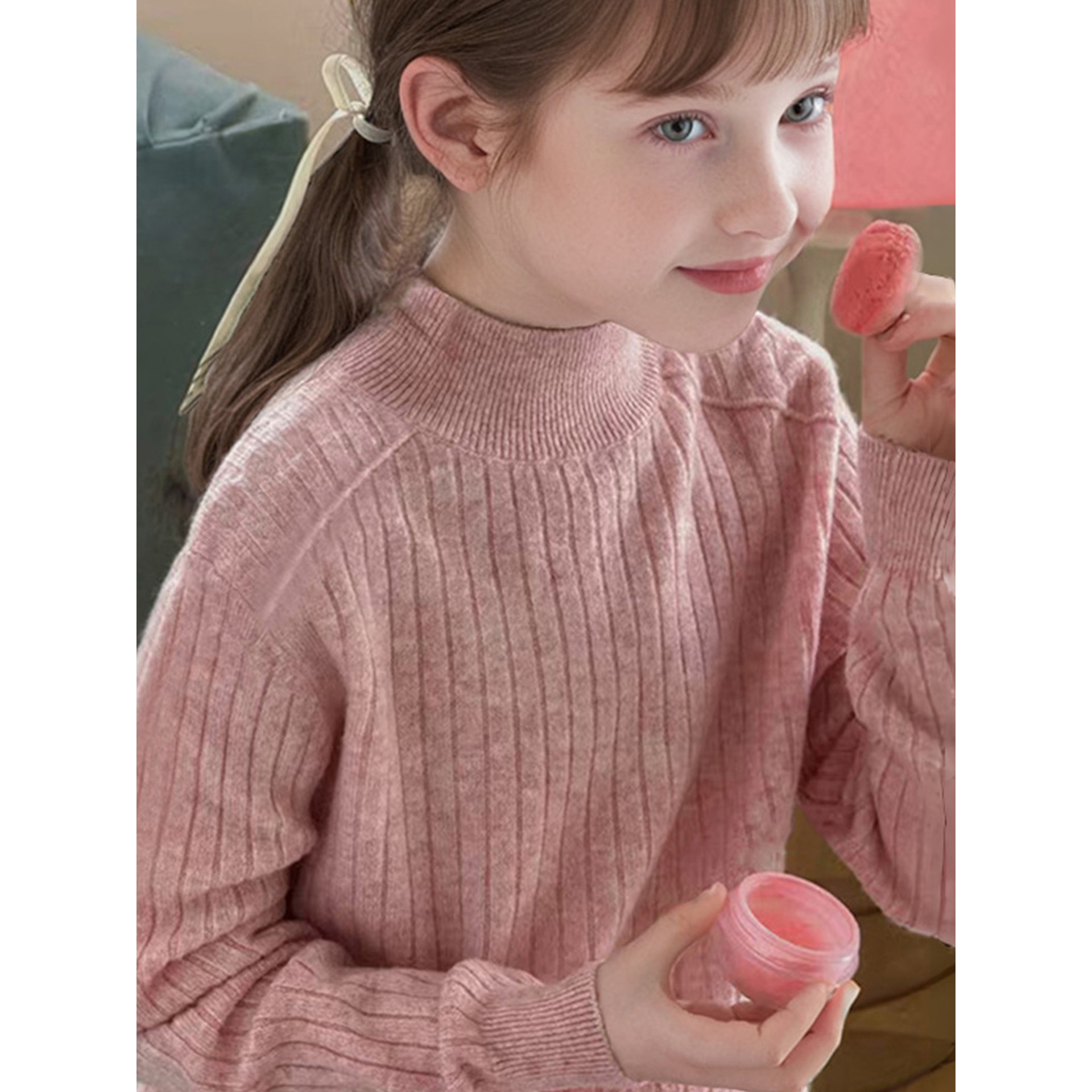 全纯棉女童含羊毛的打底衫毛衣2025秋冬新款中大童半高领儿童套头