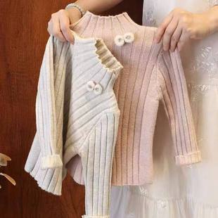 全棉女童毛衣秋冬季2025新款高领儿童内搭针织衫女宝宝冬装保暖打
