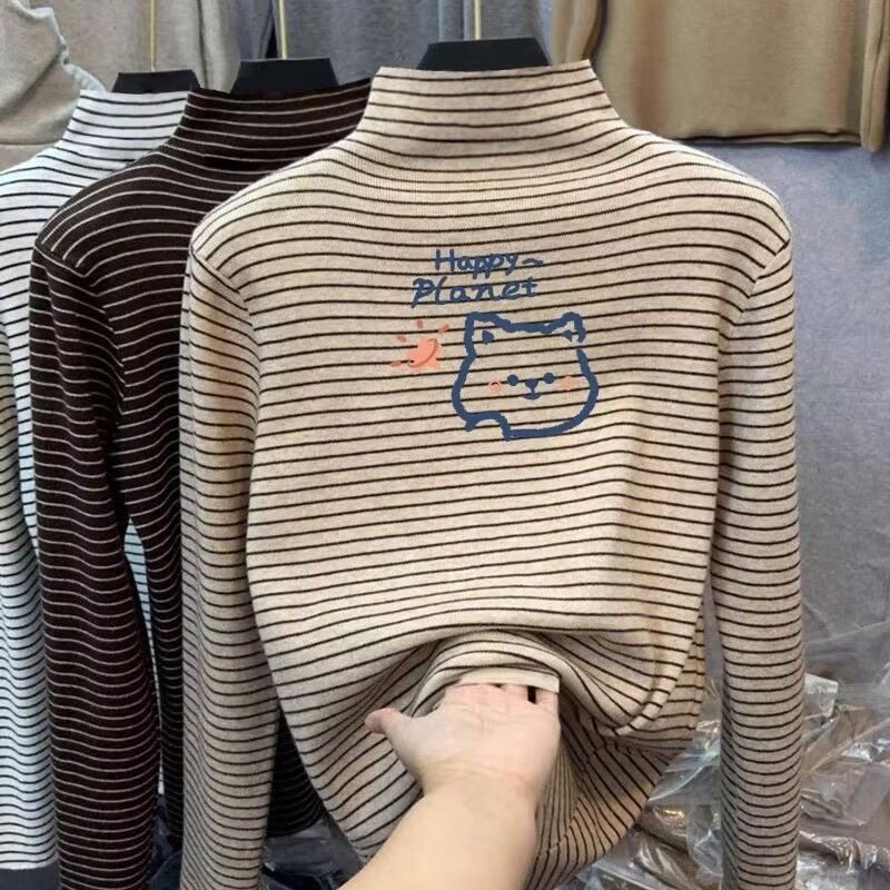 全纯棉儿童长袖半高领双面德绒t恤秋冬加厚磨毛男女宝宝内搭保暖