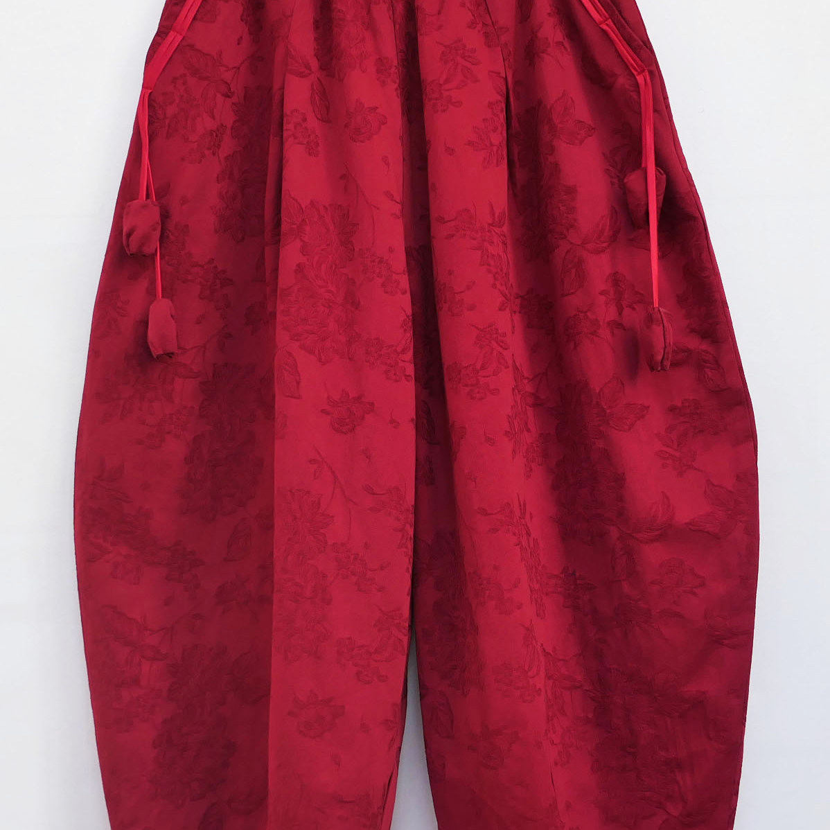 大码厚休闲裤花苞裤新款提花缎里衬松紧腰口袋吊穗宽松肥大女秋冬