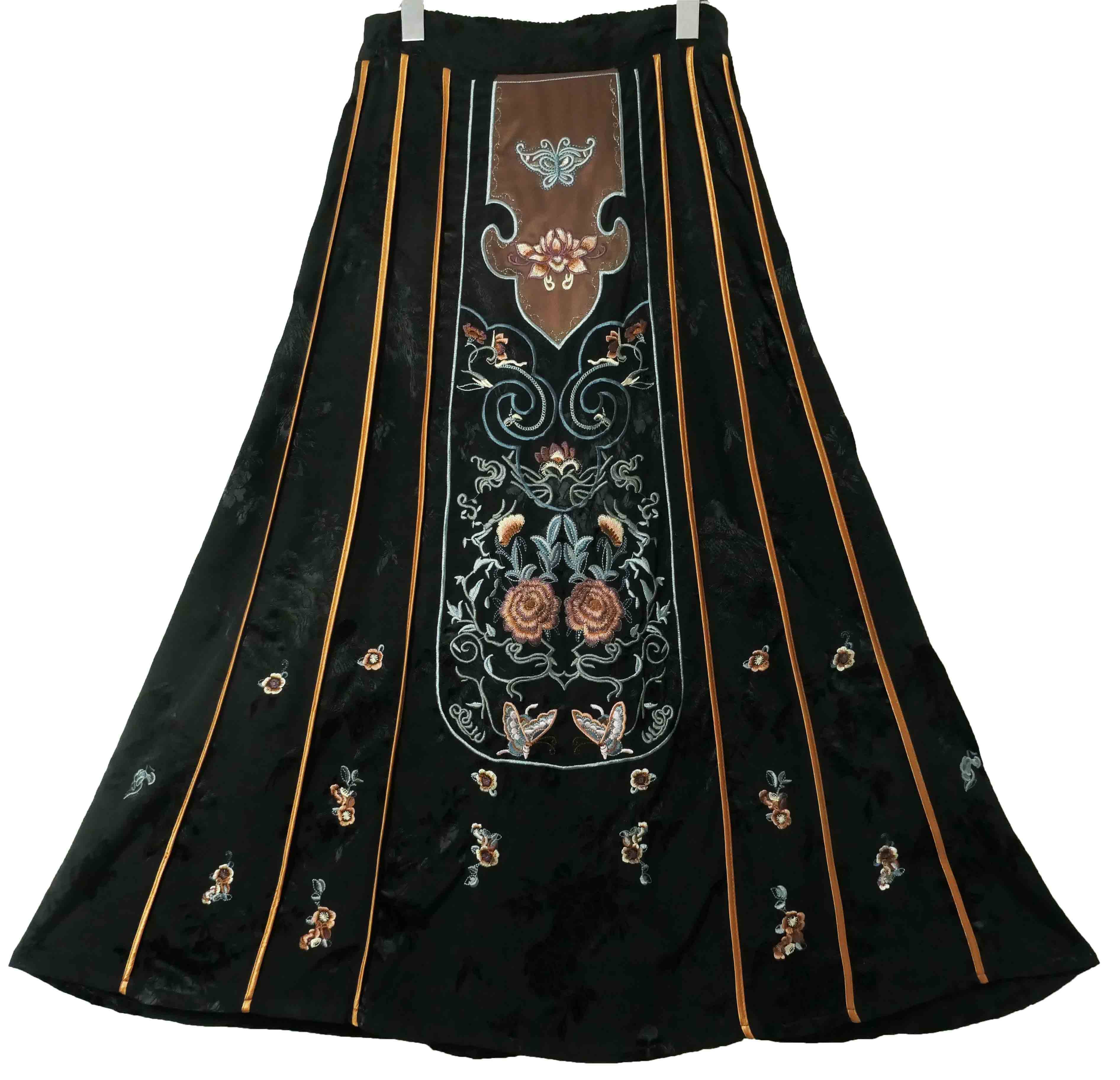 刺绣半身裙春夏国风天丝人丝松紧腰显瘦半身长裙遮肚子女装半身裙