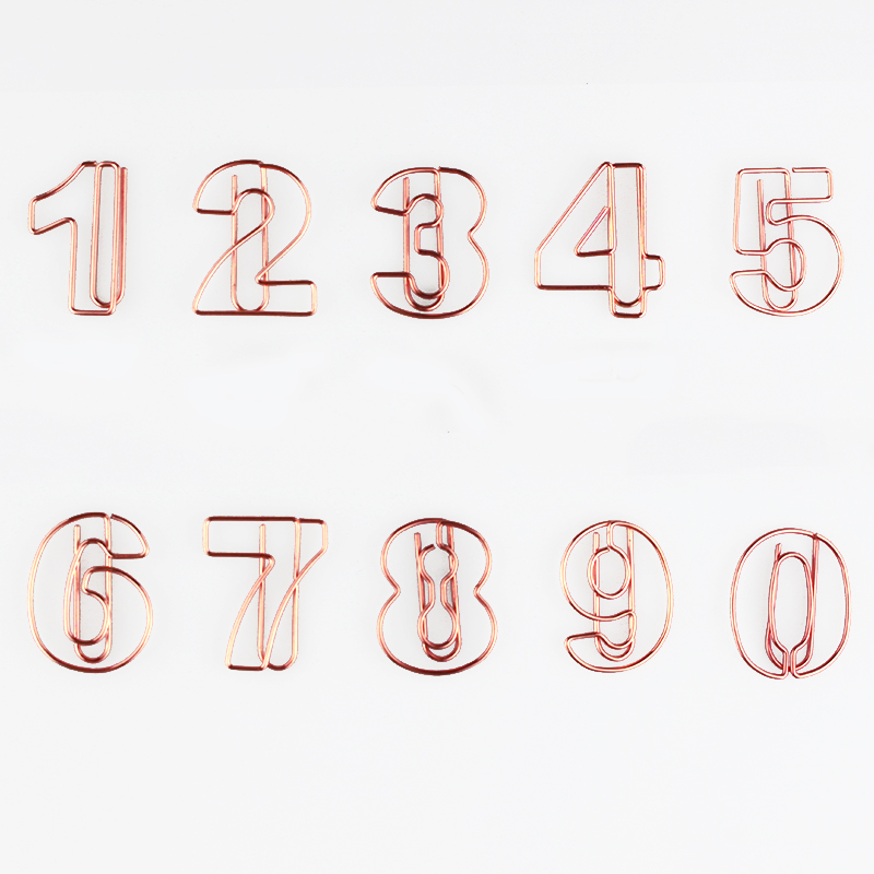 新款数字回形针金色创意办公夹卡通号码曲别针老式别针异形手帐夹