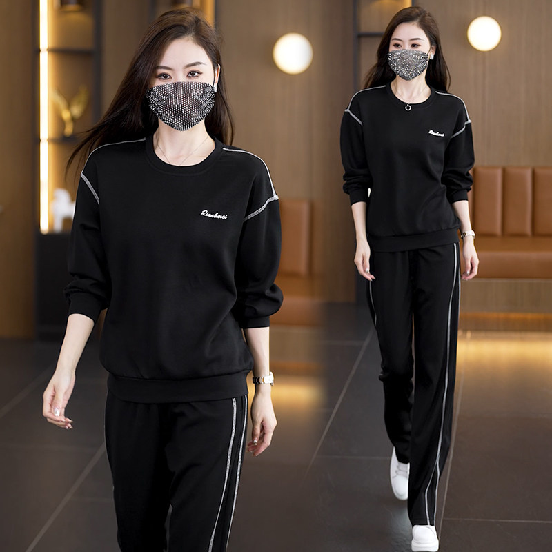春秋新款休闲运动套装女士长袖卫衣长裤宽松韩版加肥加大码两件套