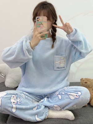 秋冬季加厚珊瑚绒睡衣女