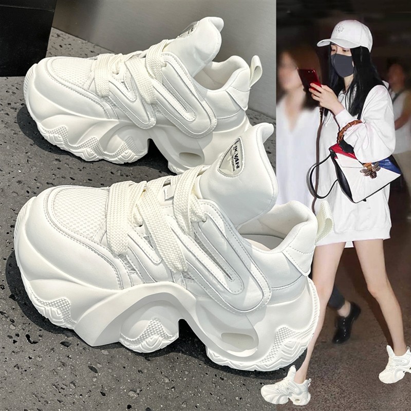 欧洲站真皮老爹鞋女2025秋季新款爆款超火厚底松糕休闲运动小白鞋