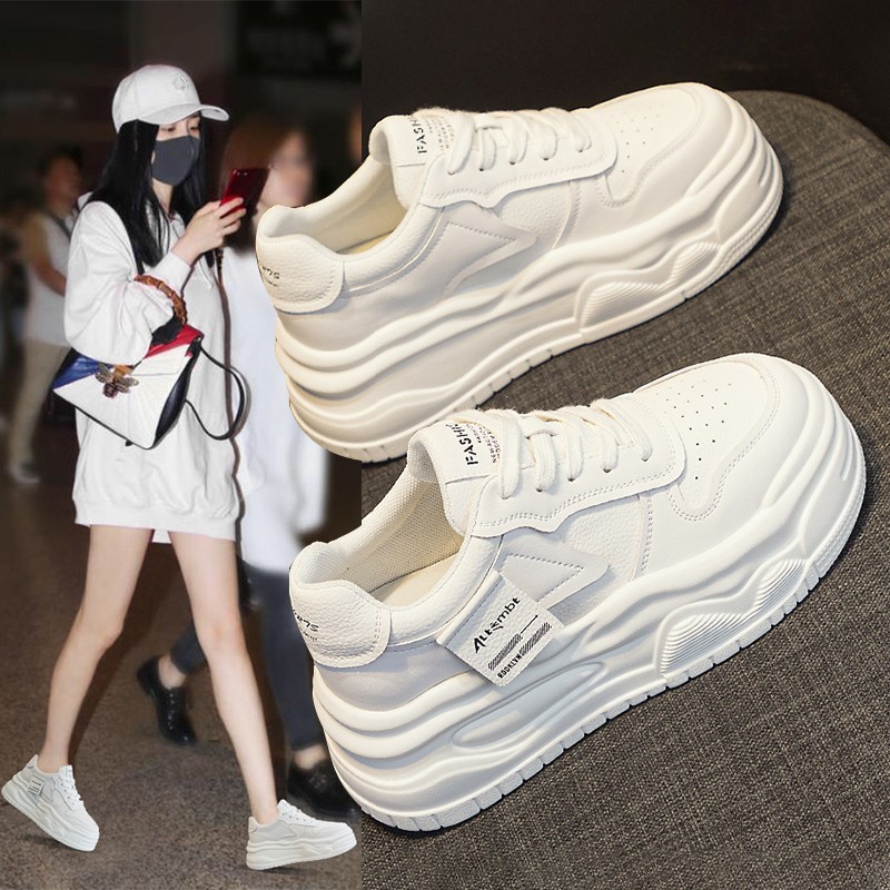 真皮厚底增高小白鞋女2025新款春季松糕板鞋百搭春款休闲运动鞋子