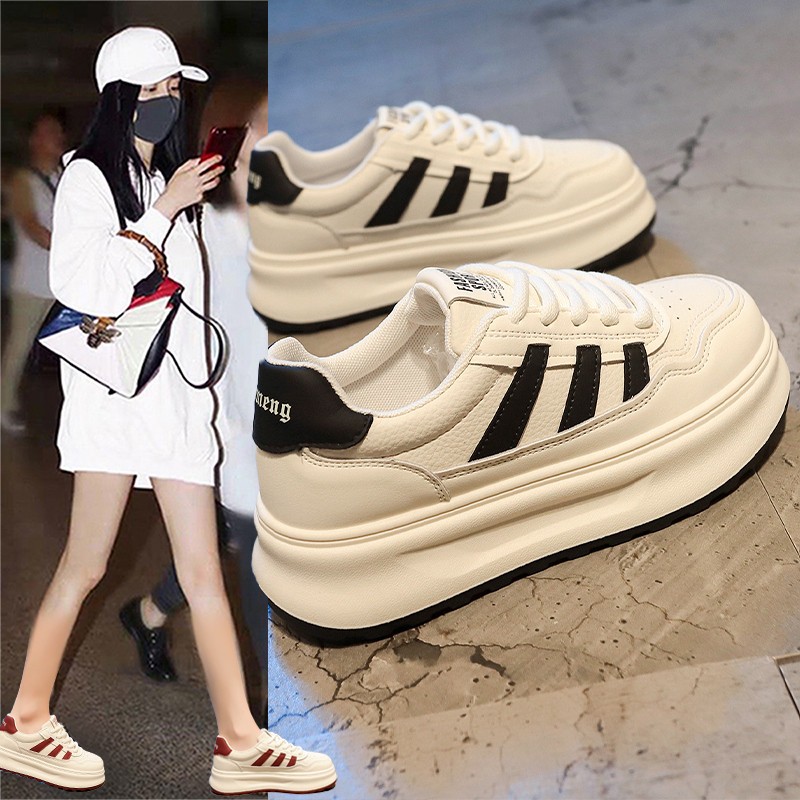 配裙子小白鞋女2024新款秋季厚底松糕运动鞋增高休闲百搭轻便板鞋