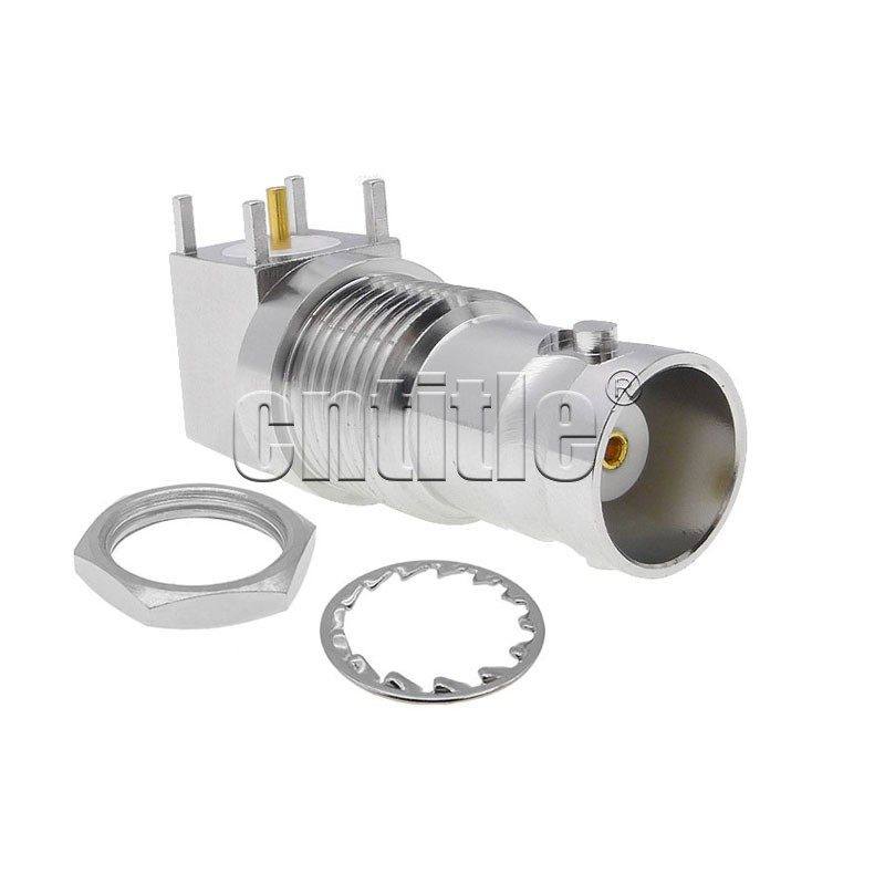 工业级全铜50欧BNC-KWE 正四脚PCB卧式面板插座 BNC母头 90&deg;弯头