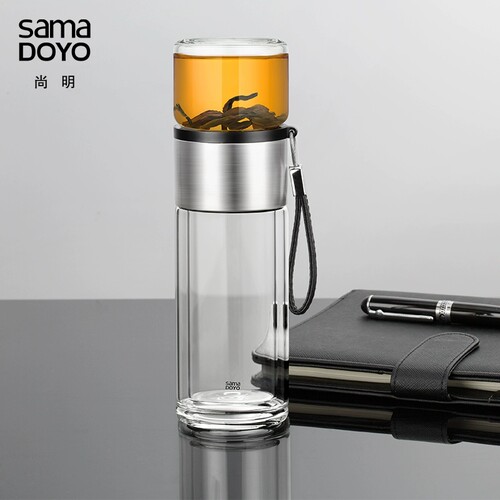 茶水分离不锈钢便携双层玻璃杯