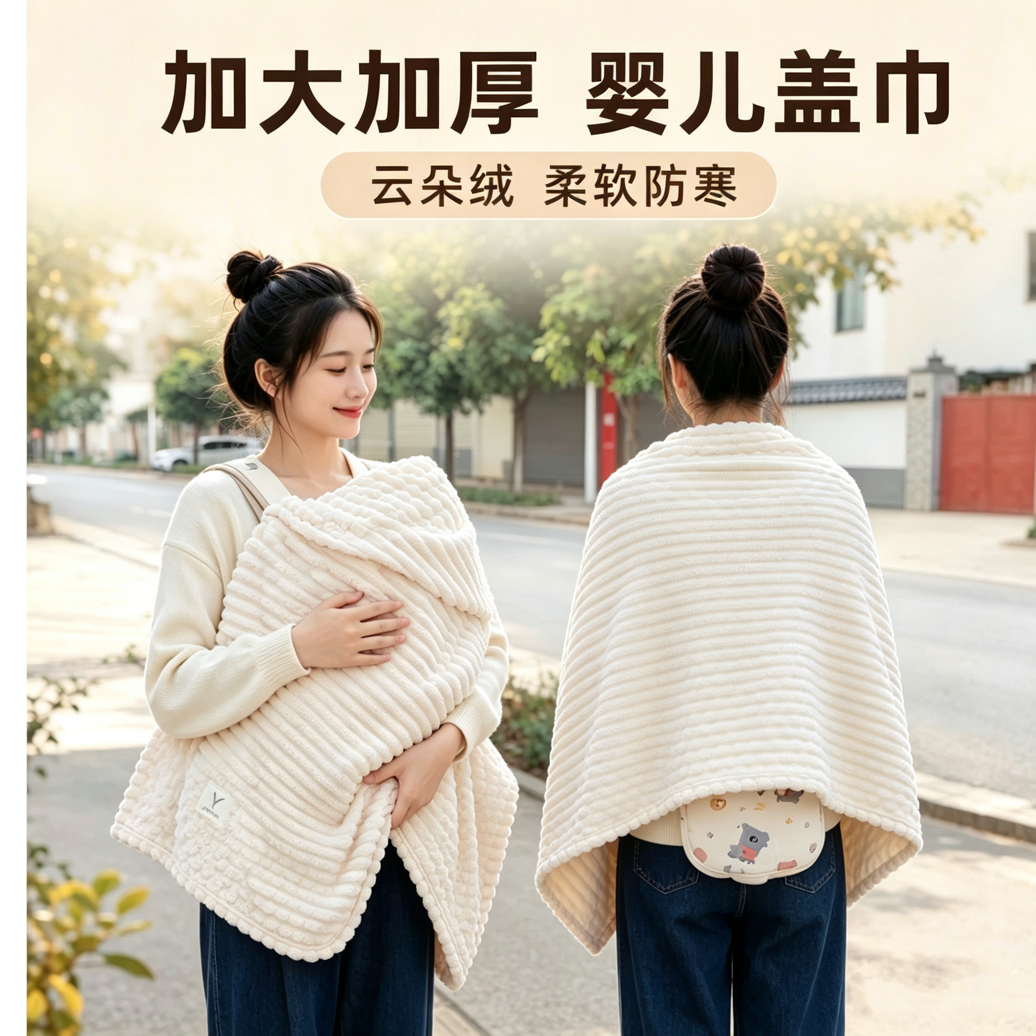 婴儿盖巾纯棉新生儿盖毯宝宝盖头巾外出防风保暖盖毯秋冬加厚
