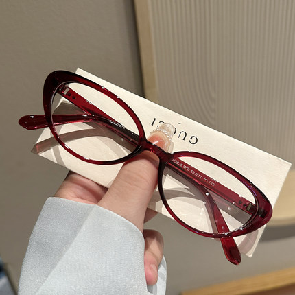 新红色超轻小框猫眼眼镜框可配近视度数防蓝光眼睛复古素颜神器女