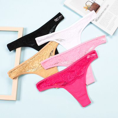 性感低腰透明纯色蕾丝边丁字裤女