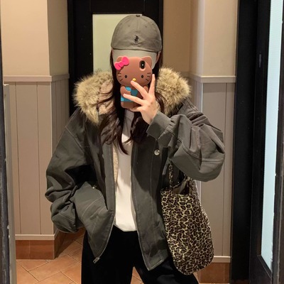 国潮座山雕棉服外套女2025冬季新款美式复古男女同款加厚棉衣棉袄