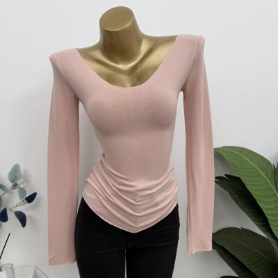 韩国东大门性感U领显胸紧身T恤女