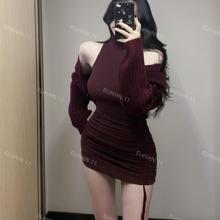 高级感辣妹风小个子内搭收腰显瘦背心连衣裙+秋冬厚实毛衣两件套
