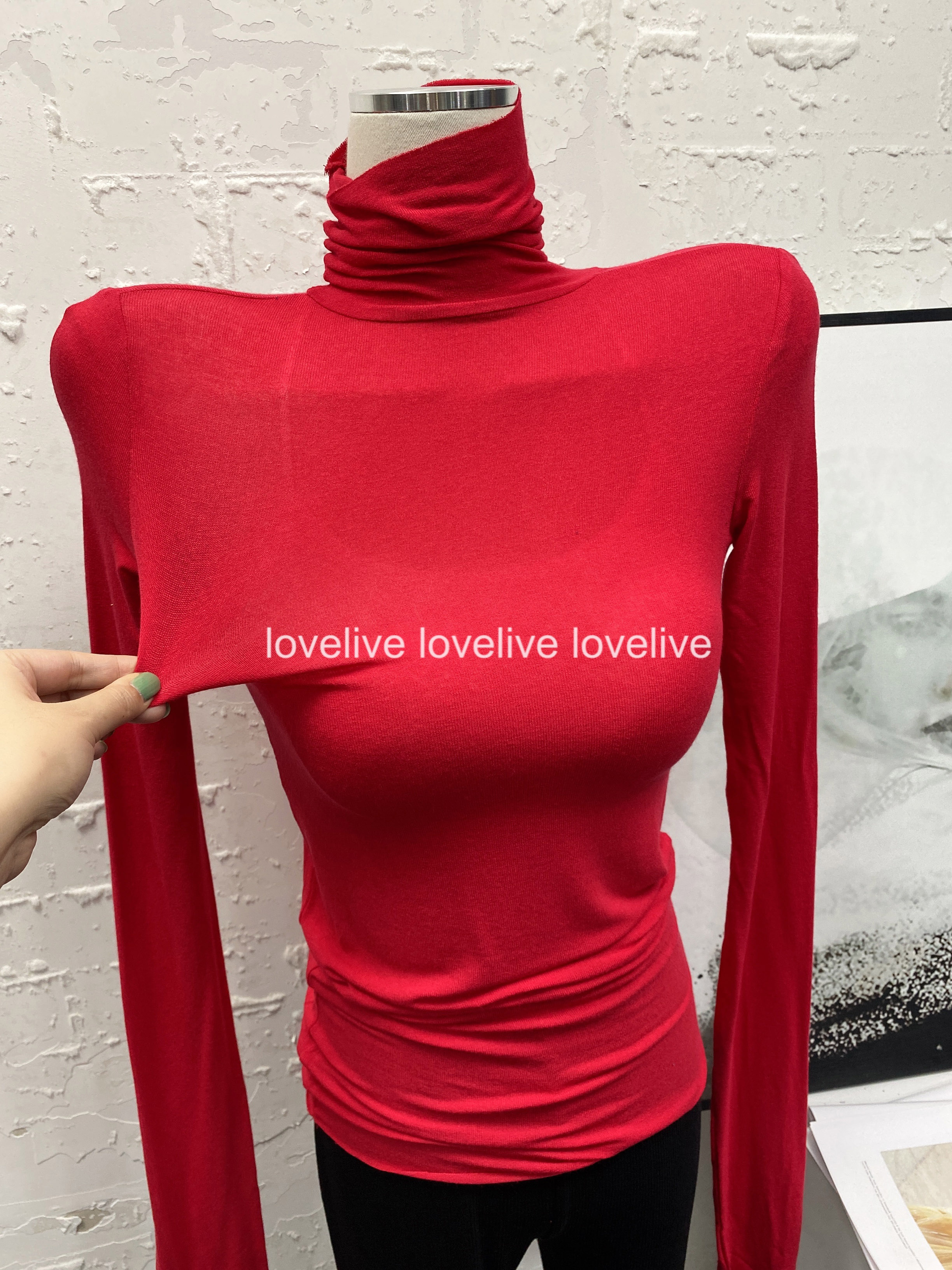 性感显瘦显胸大长袖薄款高领女